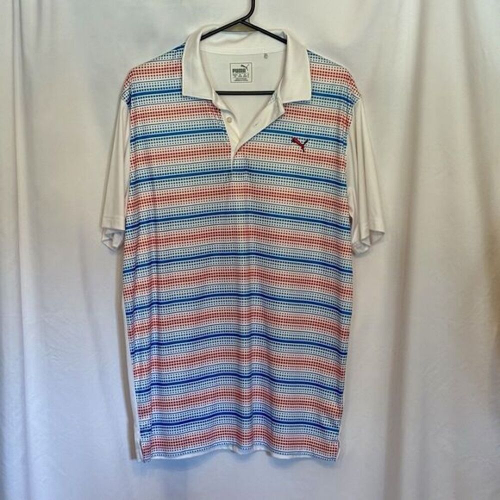 Puma Red White & Blue Golf Polo Short Sleeve Shirt Size Large Athletic Casual